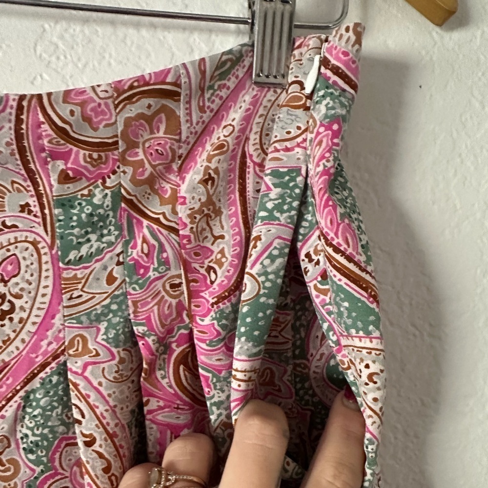 Milk and Honey Elegant Paisley Pink Satin Wide Leg Pants Pink & Green - Size L - Picture 5 of 6